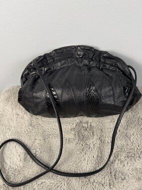 Vintage Italian Black Leather Crossbody Bag Genuine Leather Shoulder Purse
